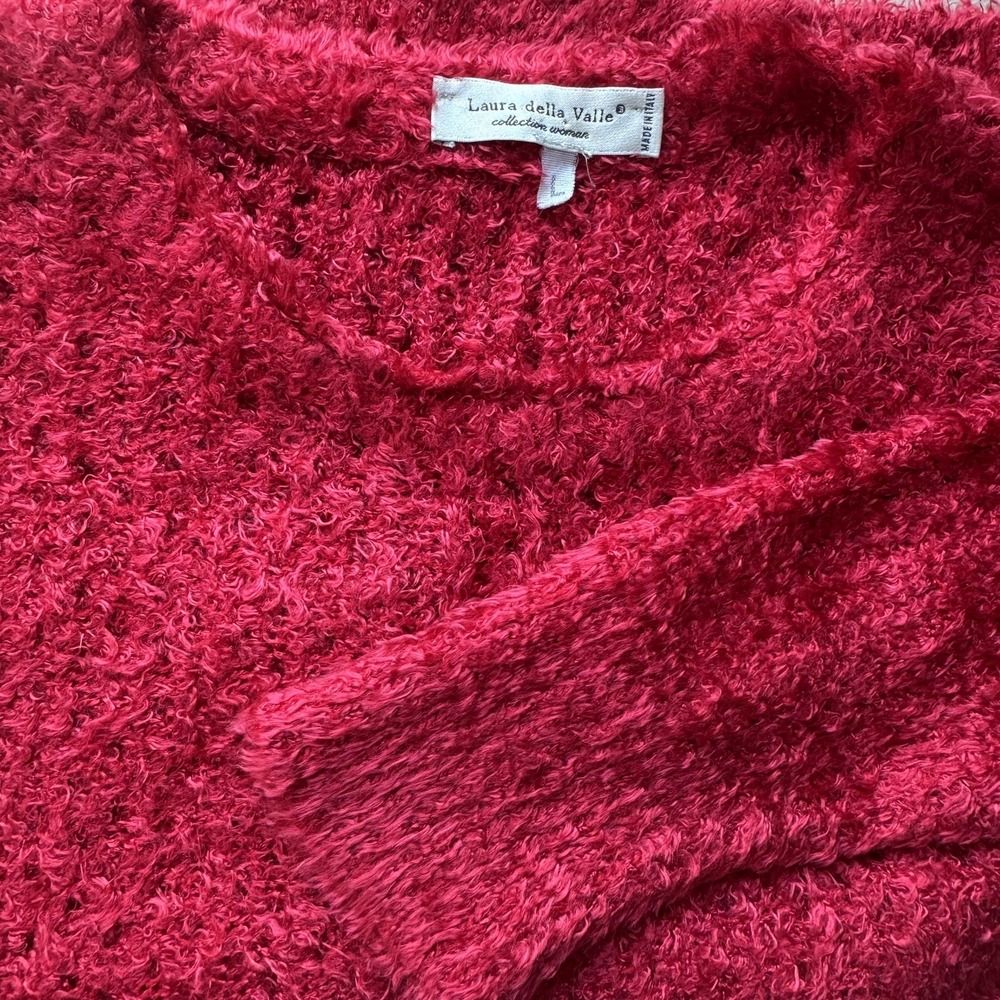 Laura della Valle Sweater Womens Large Red Boucle Pullover Fuzzy Soft Italy Cozy - Picture 6 of 8
